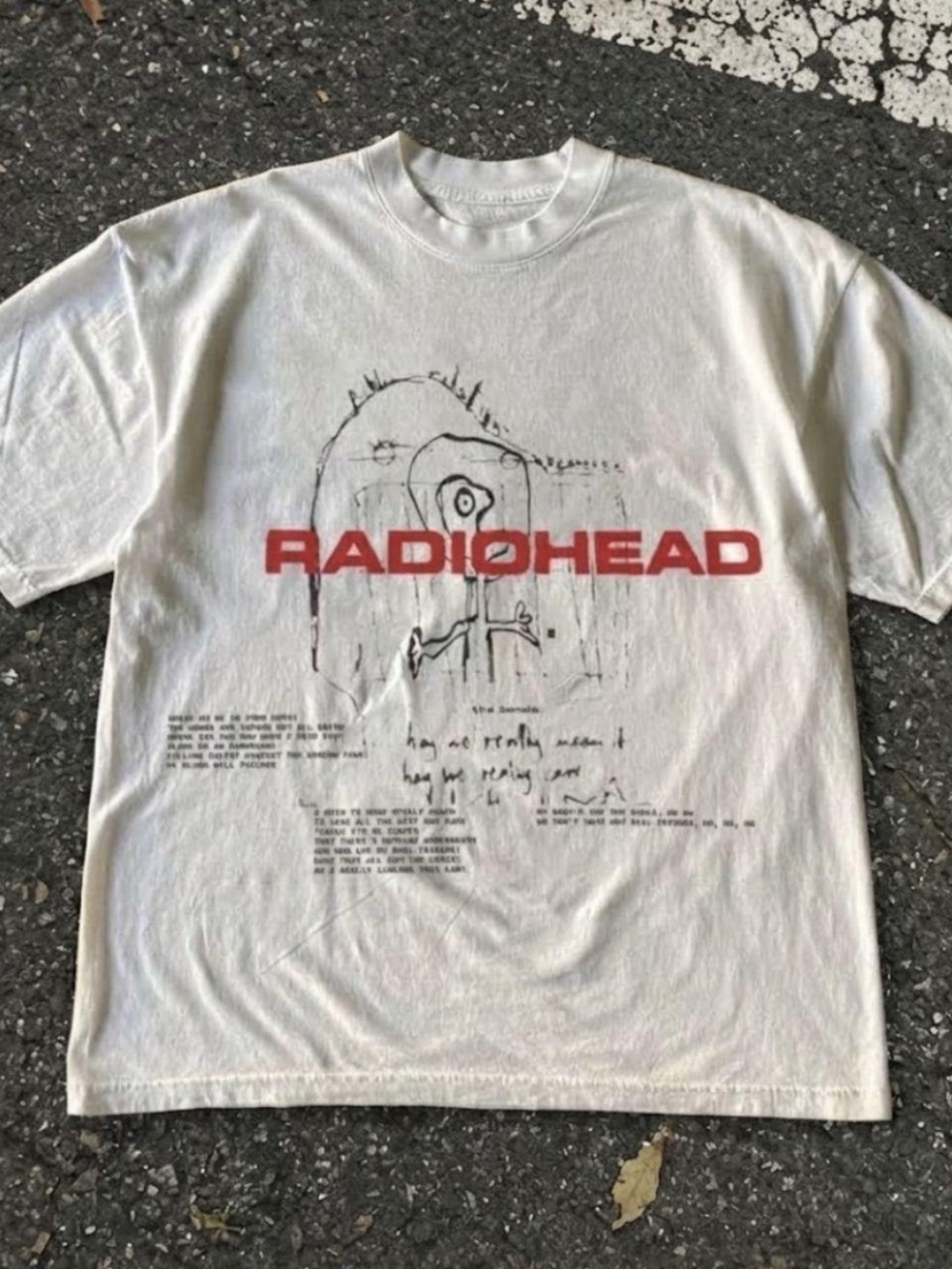 Gildan White Radiohead Graphic Tee with Red Logo